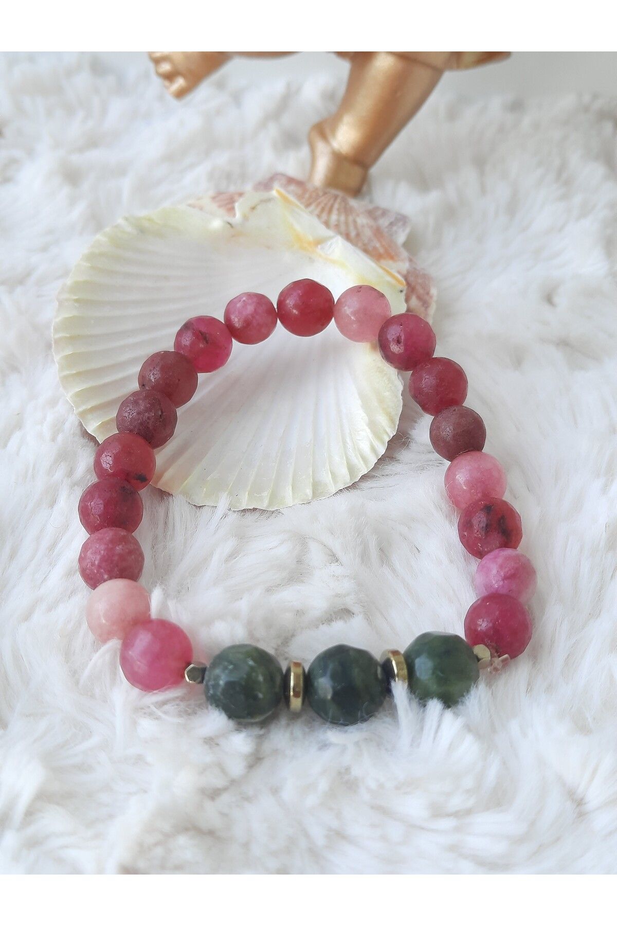 Lotus Hediye-Dark Pink Bracelet with Natural Stones 2