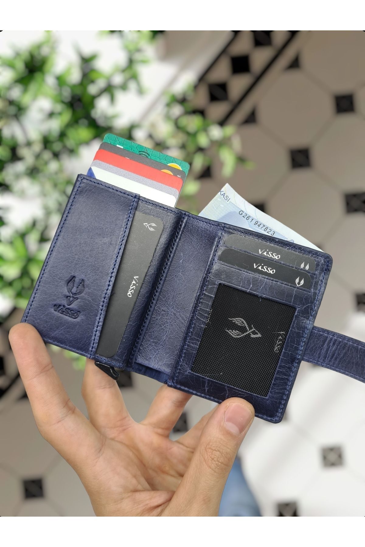 کیف پول مردانه آبی سرمه ای Visso leather | VİSSO 685 اورجینال - تصویر 2