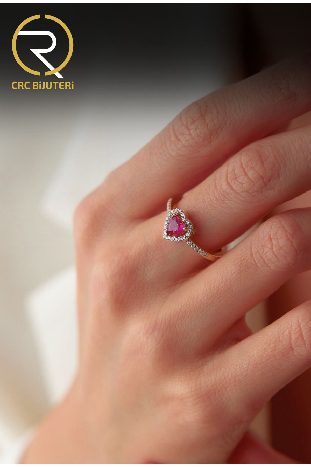 Crc Bijuteri-Heart Steel Single Stone Adjustable Women's Ring - Serious Relationship Design 3