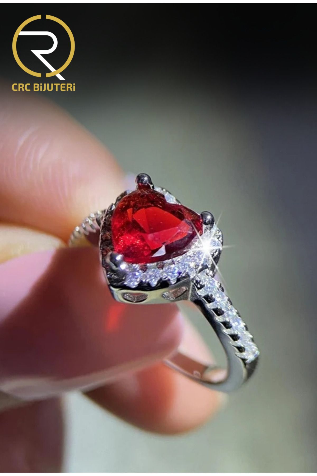 Crc Bijuteri-Heart Steel Single Stone Adjustable Women's Ring - Serious Relationship Design 2