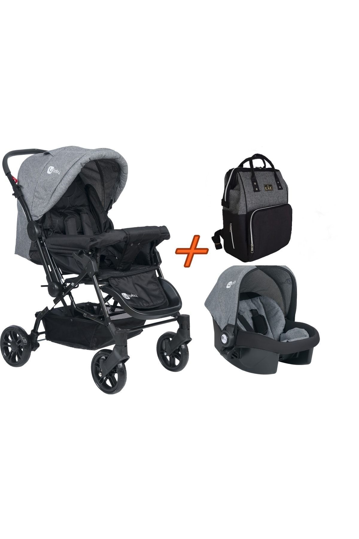 Двусторонняя детская коляска USF Travel System 4 Baby - Детская коляска серая + коляска + сумка Gs 3353-4BABYOLYMPIC-22