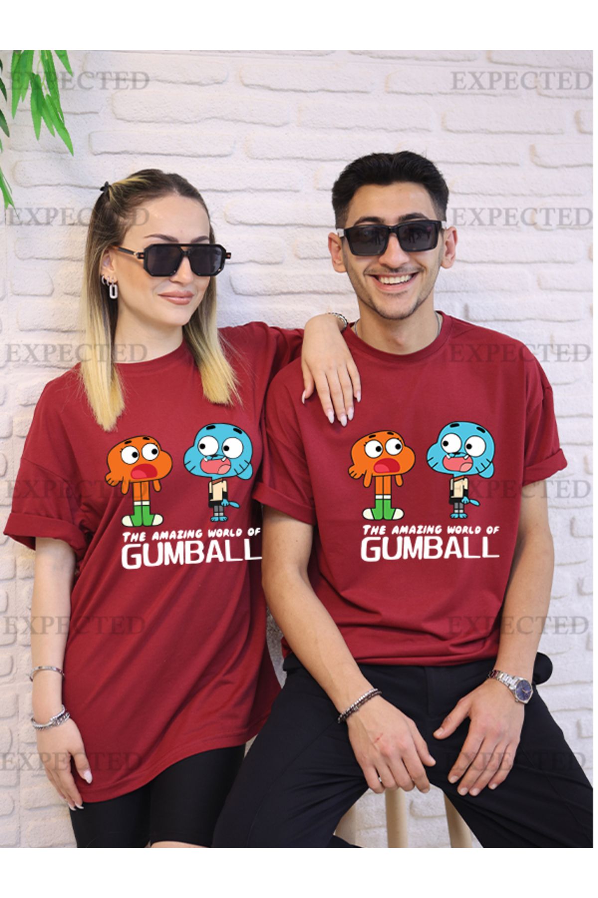 EXPECTED Dear Gumball Printed Couple Friend Oversize Unisex T shirt 2 pieces Trendyol