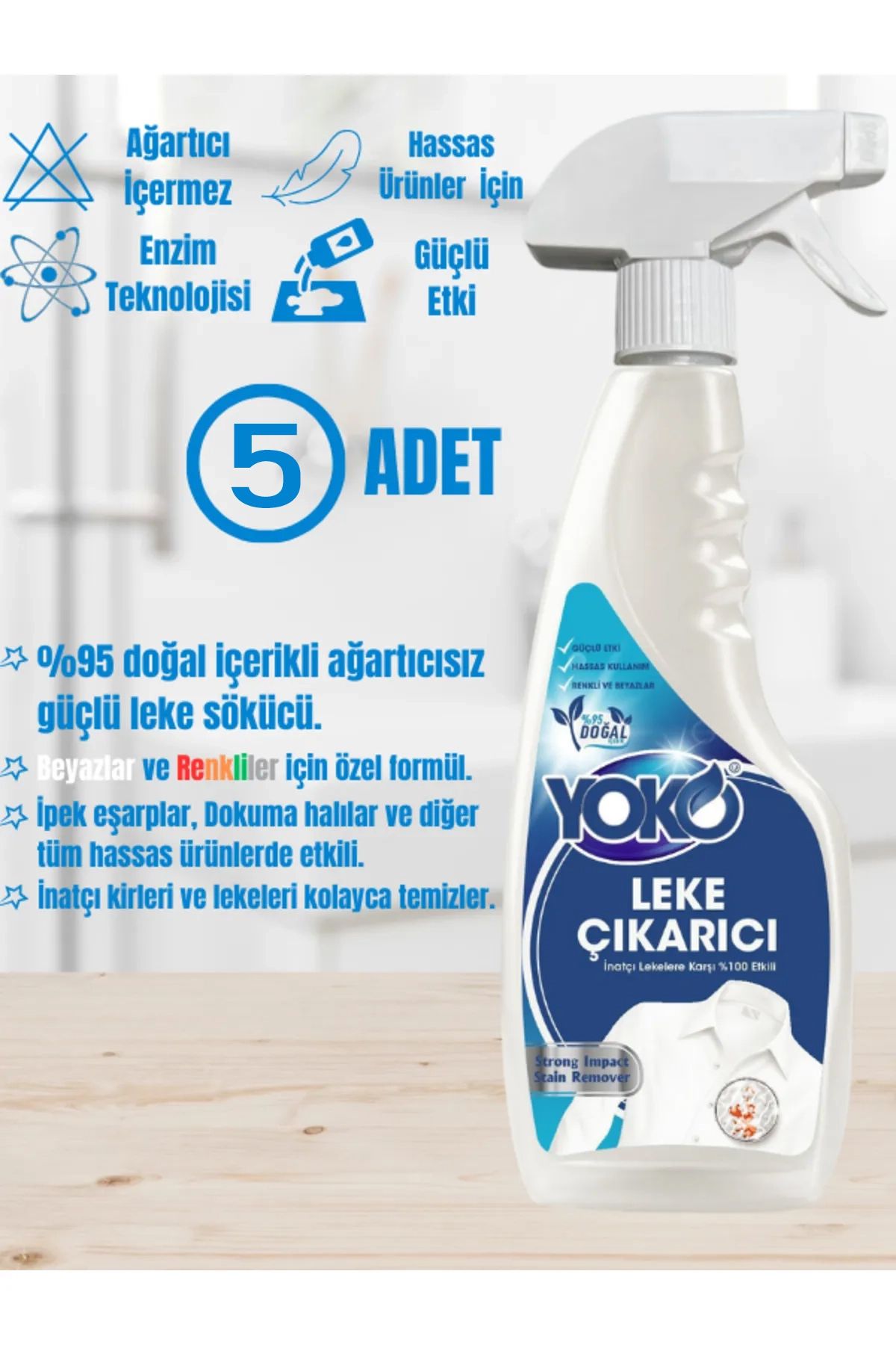 Hassas Ürünler Için Geliştirilmiş Doğal Güçlü Leke Çıkarıcı 5 X 500 ml - Yüzey Ve Kumaş Için