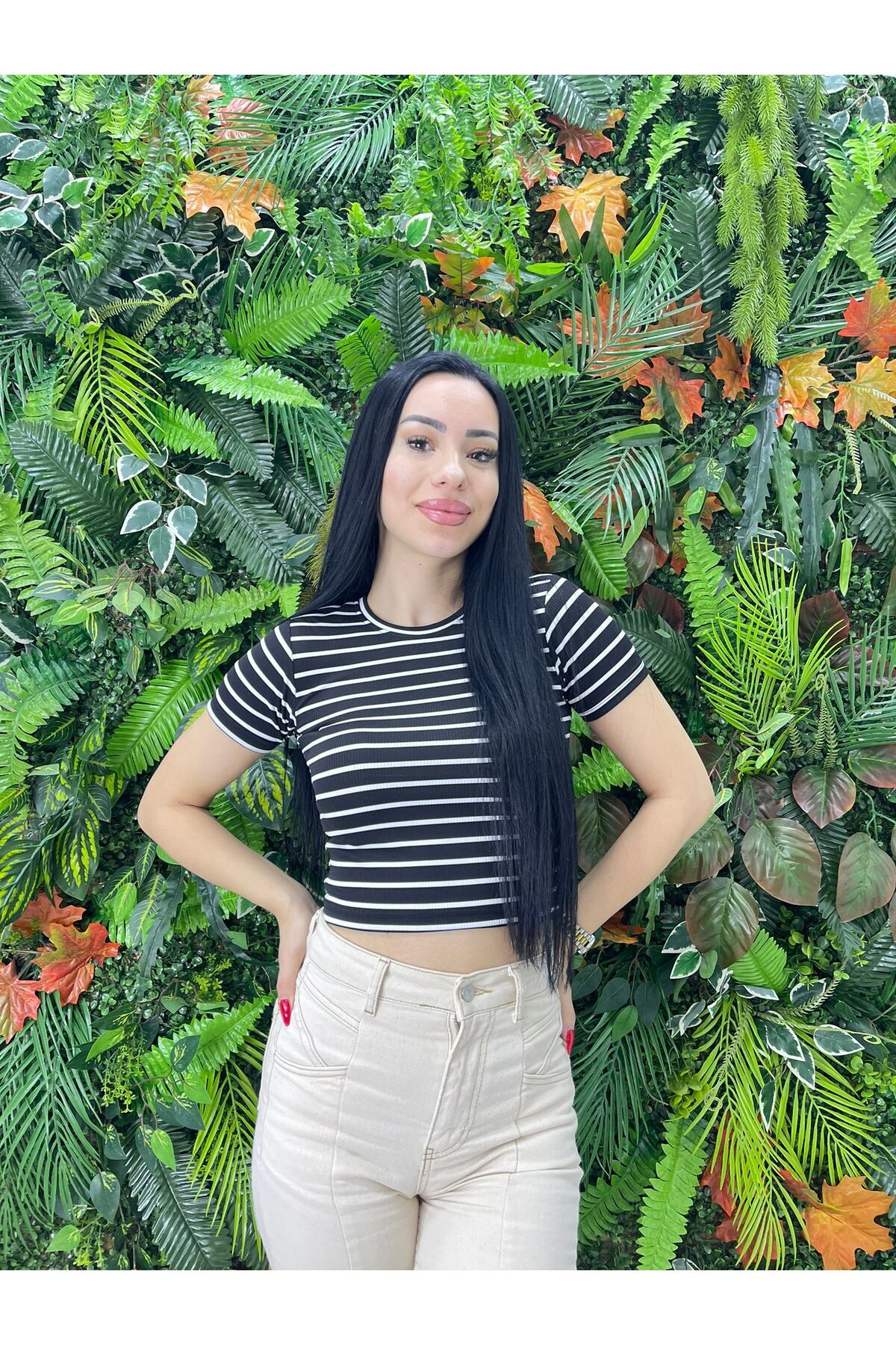 Women's Black Striped Camisole Crop Blouse