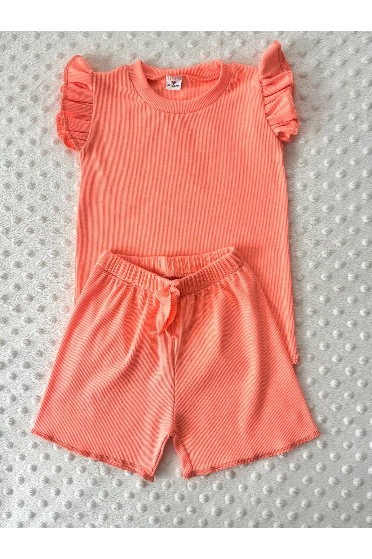 ARYA BABY Kaşkorse Kolu Fırfır Detaylı 2 Li Kız Şortlu Takım, Kız Alt-üst Takım fotoğrafı 5 (önizleme)