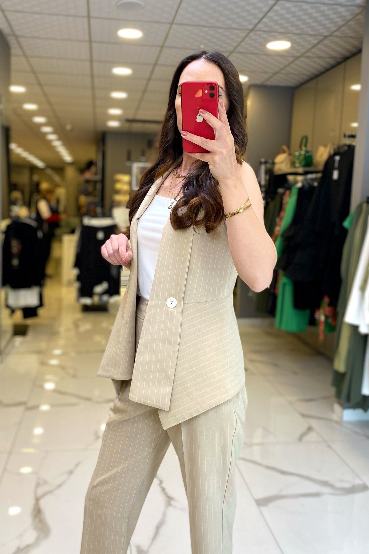 کت وشلوار نود زنانه لباس دکمه MIARTE BEIGE DETYAL PRIMER INNER ISYMETER اورجینال Vosse