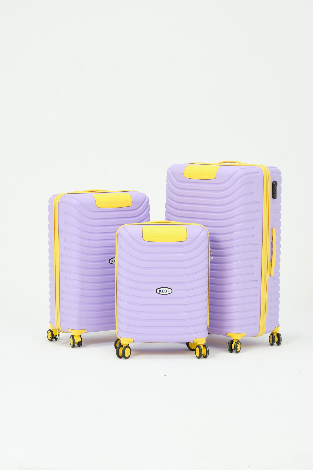 Keo-Plus Lilac-Yellow 3-Piece Set Silicone Unbreakable PP Suitcase (Cabin+Medium+Large)