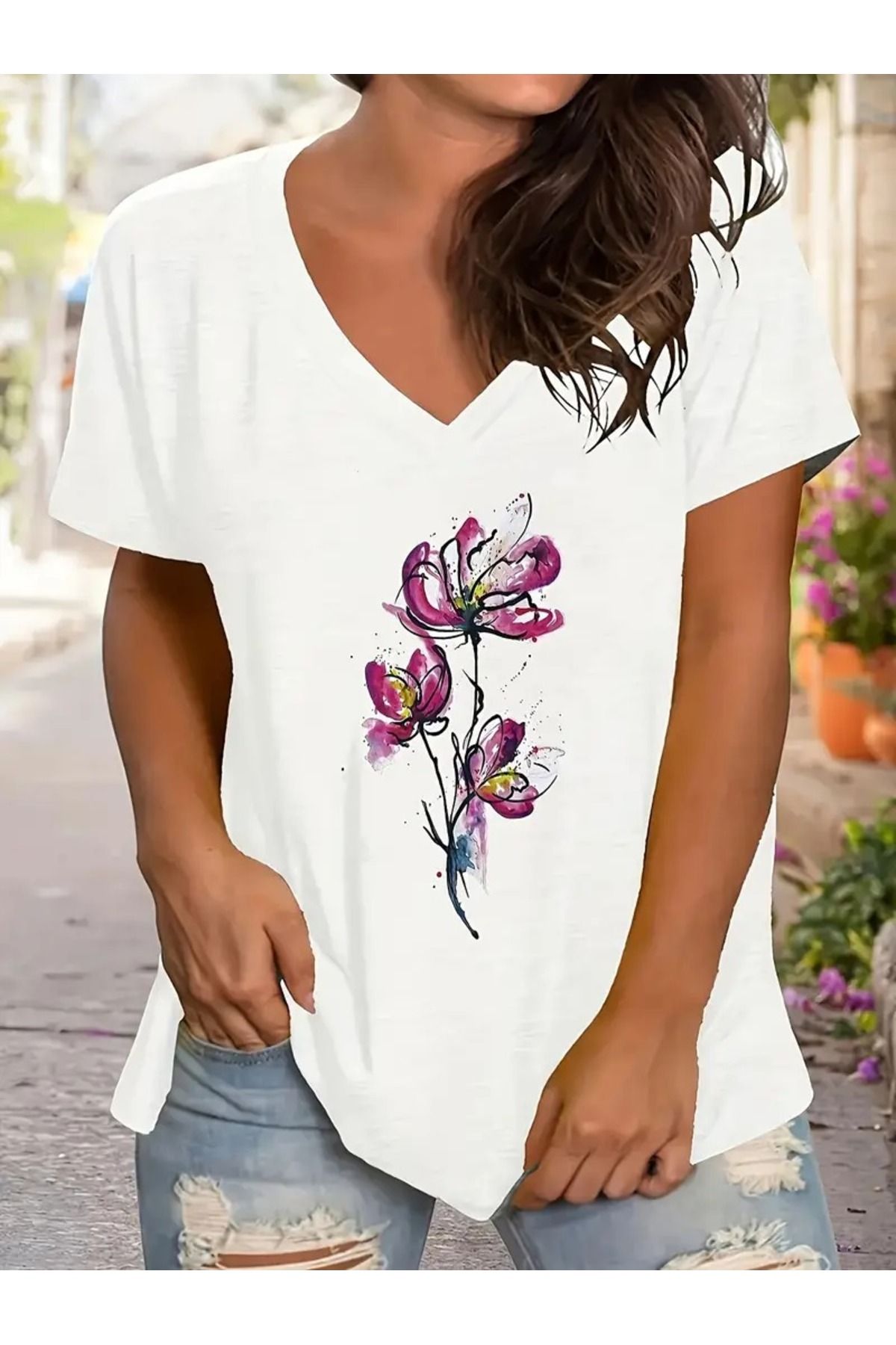 mercoledi Kad n Bask l Kad n Oversize V Yaka T shirt Sala Fiyat Yorumlar Trendyol