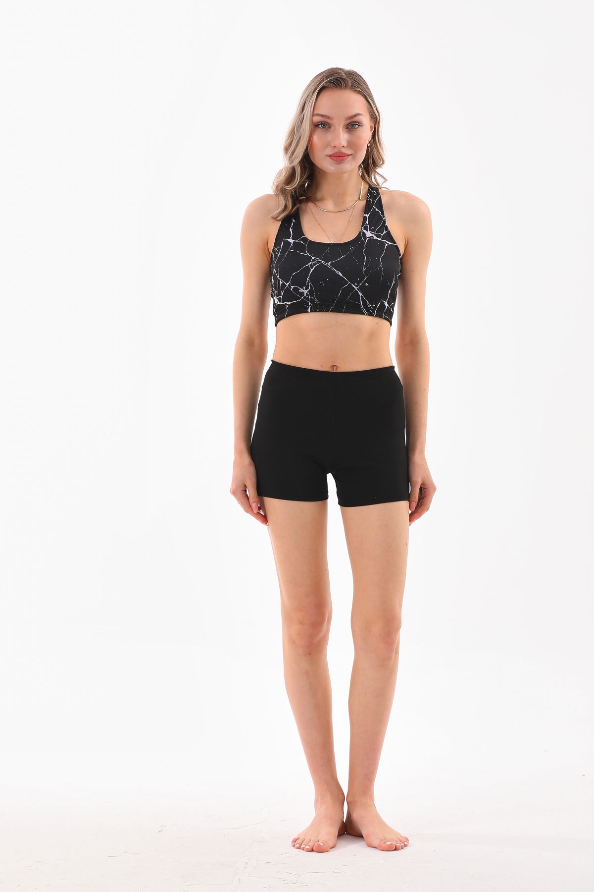 Newness Fashion Forwoard-Costum de baie cu imprimeu negru pentru damă - Body bikini cu pantaloni scurți 2
