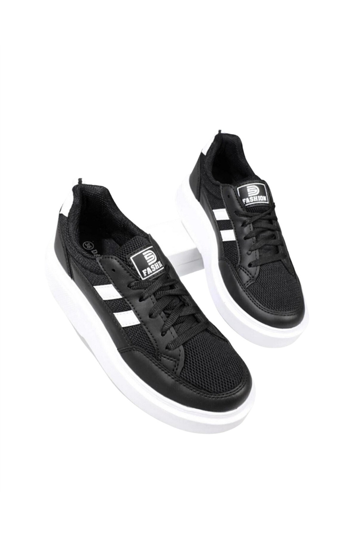Siyah-beyaz  Kalın Taban Sneaker Spor Ayakkabı