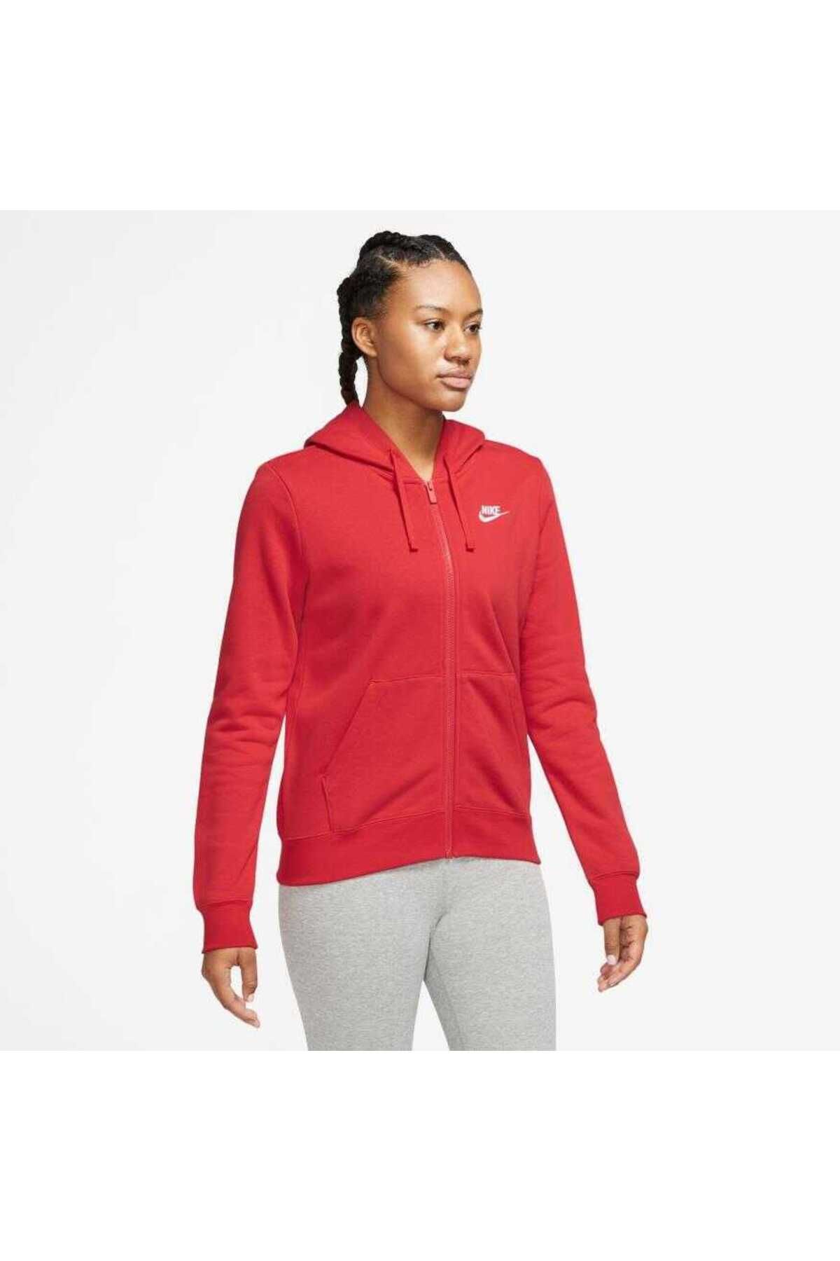 Nike Red Hooded Full Zip Fleece Hoodie Women s Sportswear Club Sweatshirt Trendyol