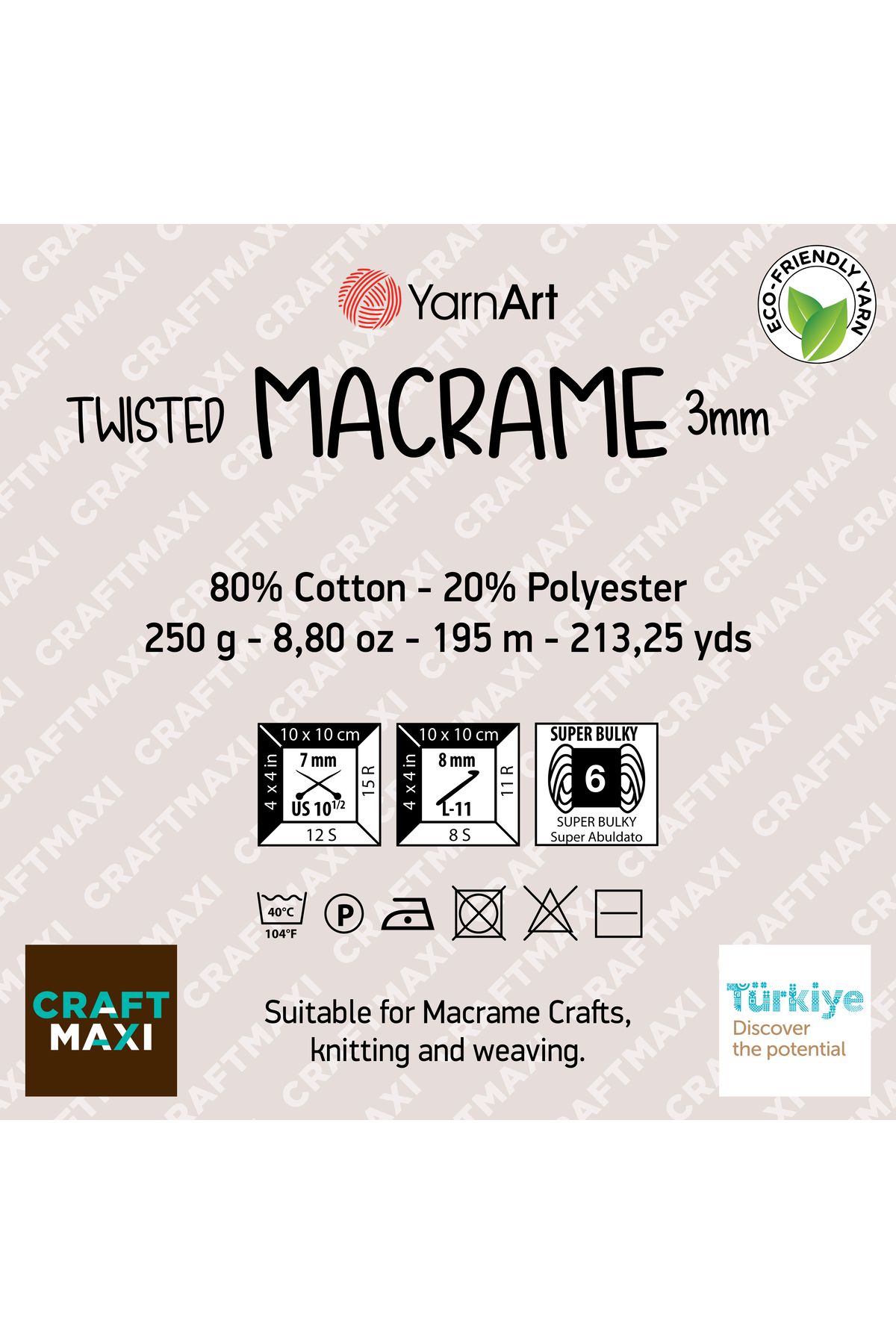 Yarnart-Twisted Macrame 3 Mm - Macrame Hand Knitting Thread Tile-785 2