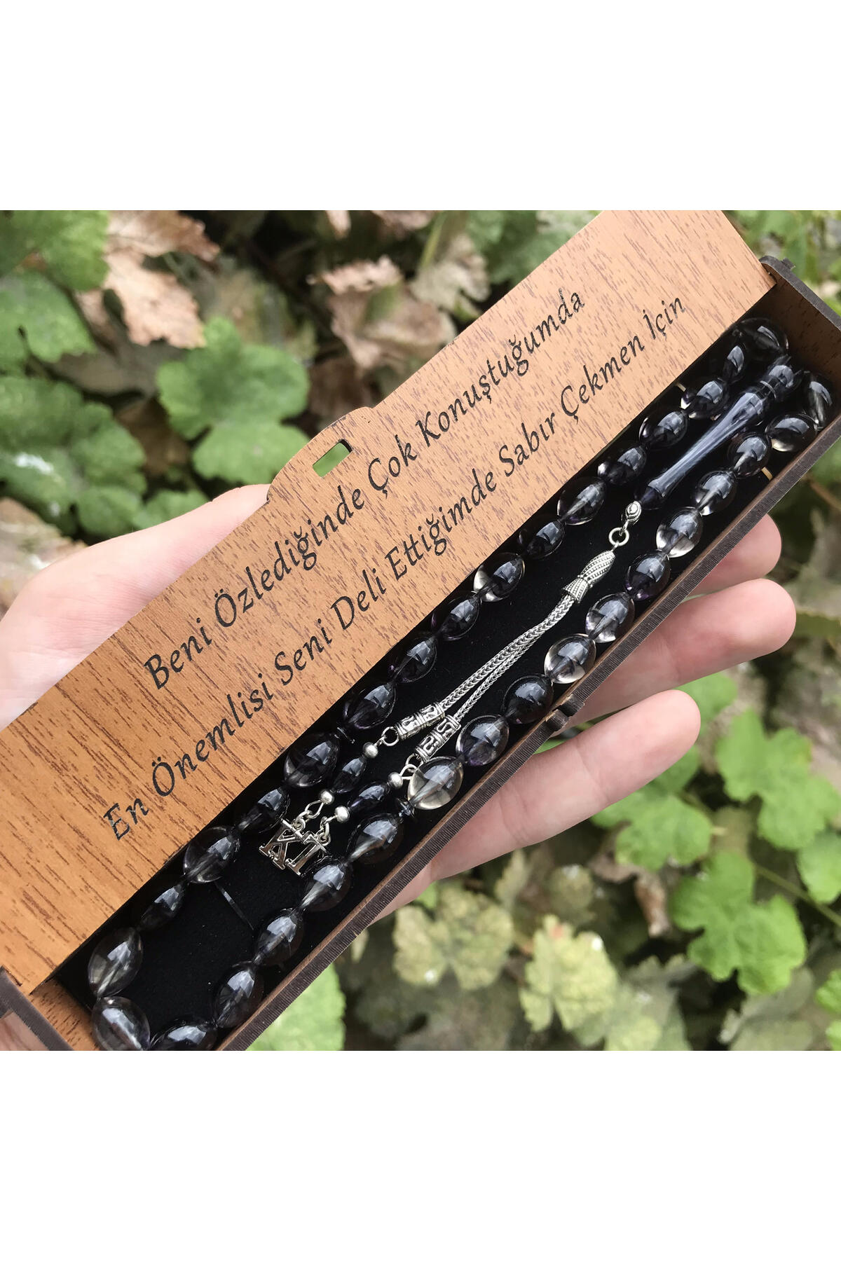 KANUNİ TESBİH Siyah Hareli Özel Ahşap Kutulu Tesbih,Kişiye Özel Tesbih