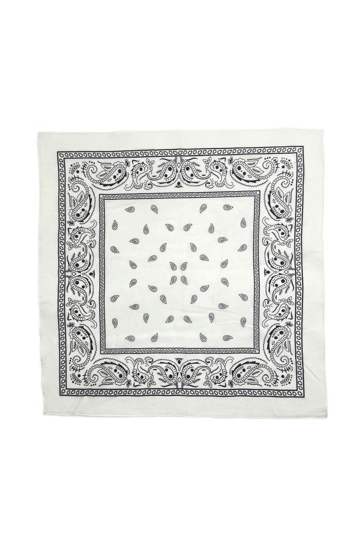 Naz Ipek-50x50 Cm White Ethnic Patterned Cotton Bandana Scarf 2