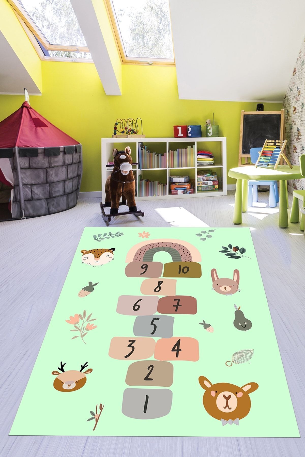 EY HOME-Non-Slip Digital Printed Children's Play Mat - Tab Pattern, Washable, Green 2