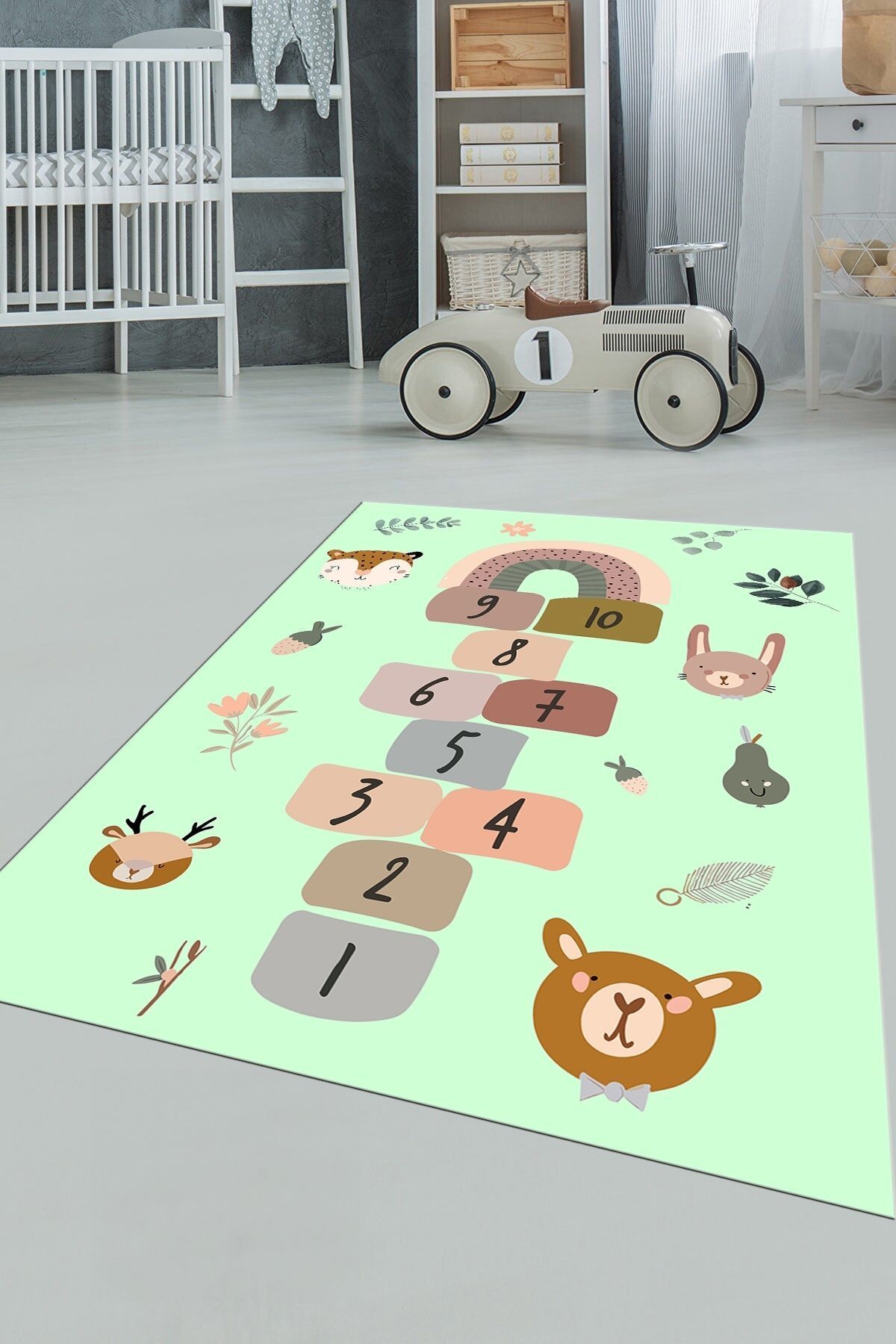 EY HOME-Non-Slip Digital Printed Children's Play Mat - Tab Pattern, Washable, Green 5