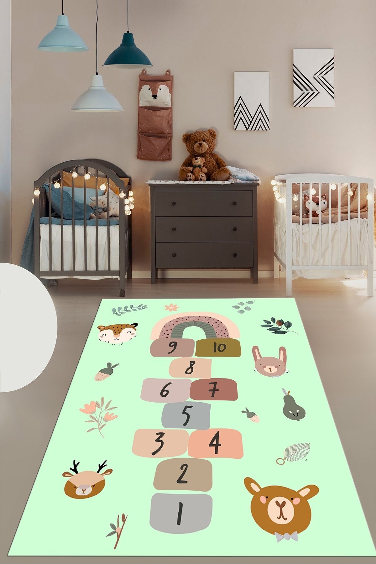 EY HOME-Non-Slip Digital Printed Children's Play Mat - Tab Pattern, Washable, Green 3