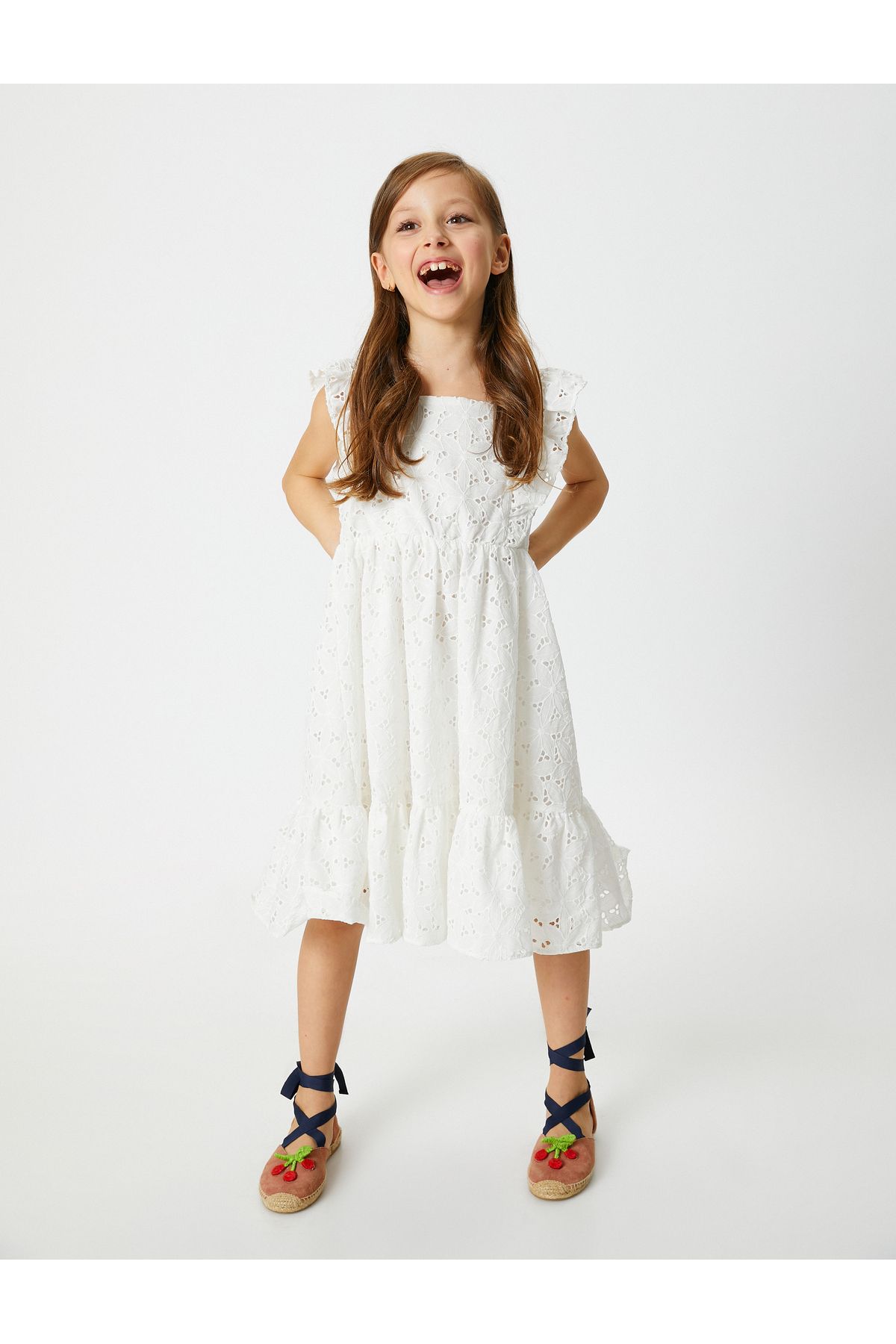 Koton-Dress Midi Scallop Embroidered Ruffles Square Collar Cotton Lined 3