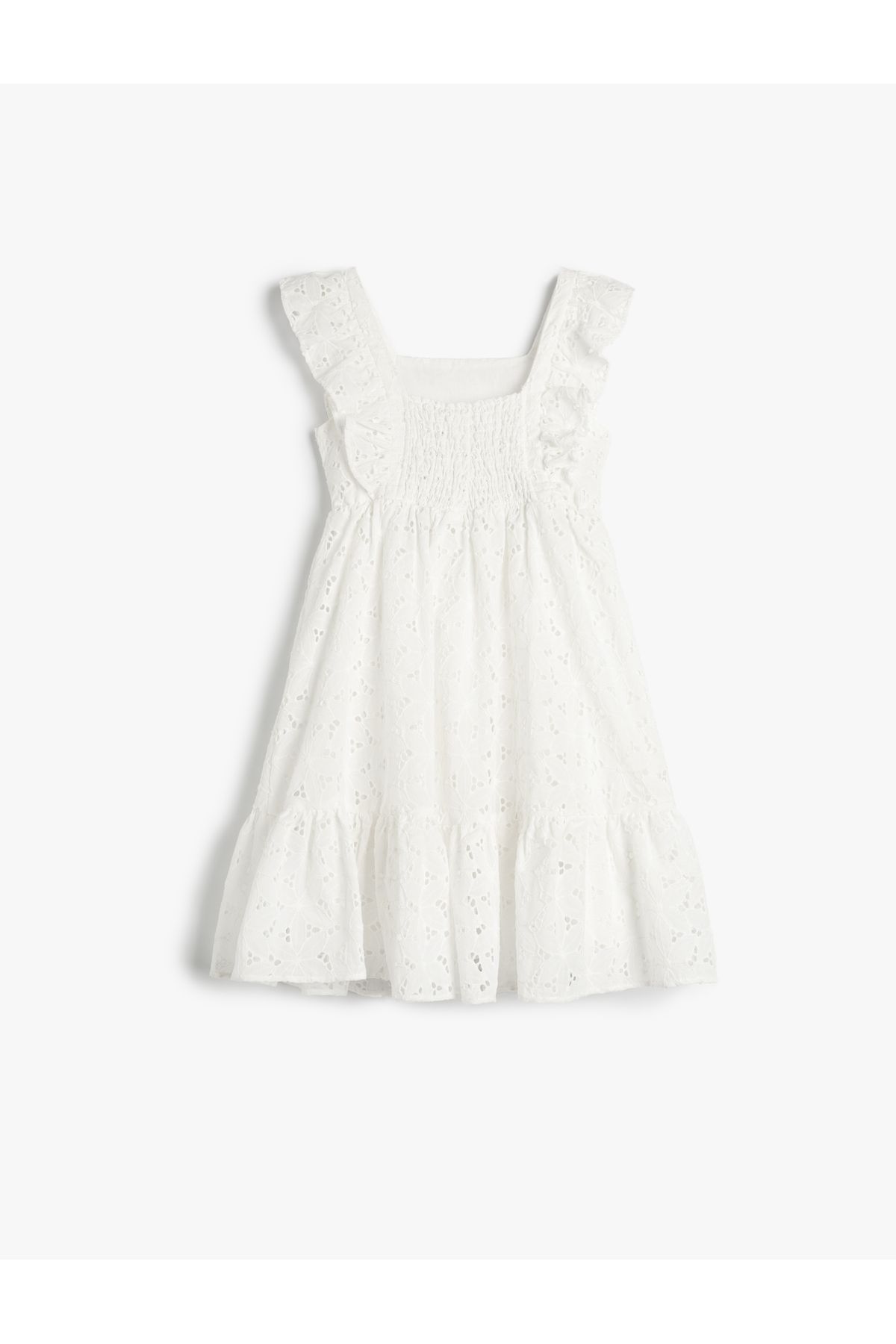Koton-Dress Midi Scallop Embroidered Ruffles Square Collar Cotton Lined 5