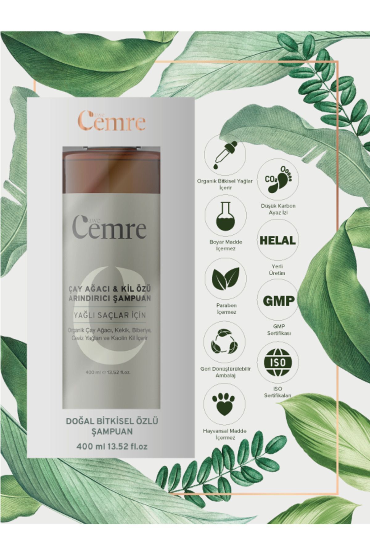 Awe Cemre-Natural Herbal Shampoo - Tea Tree Clay Extract, 400 ml, Purifying and Sebum Balancing 3