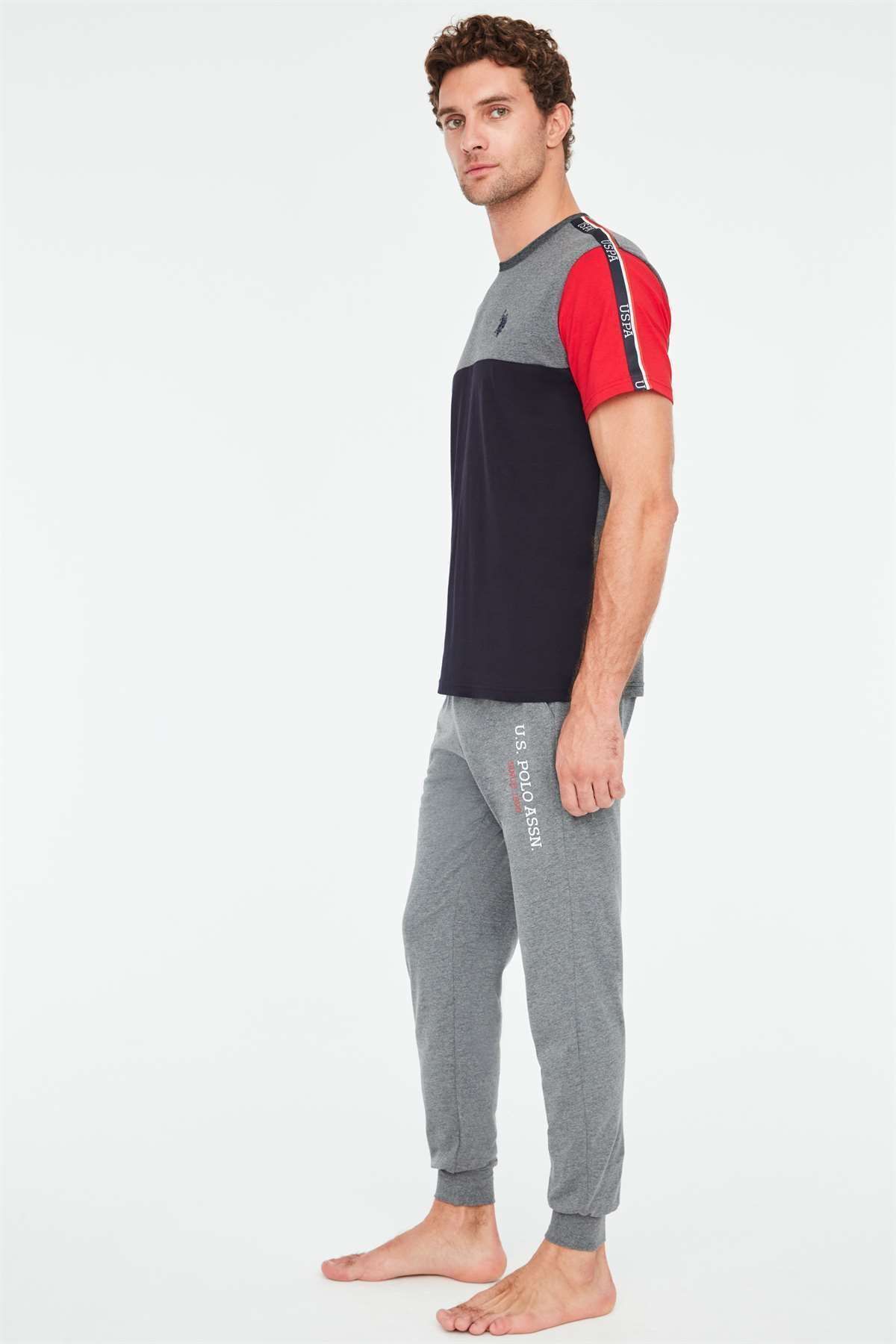 ست پیژامه آبی مردانه لباس خواب یقه گرد سرمه ای U.S. Polo Assn.