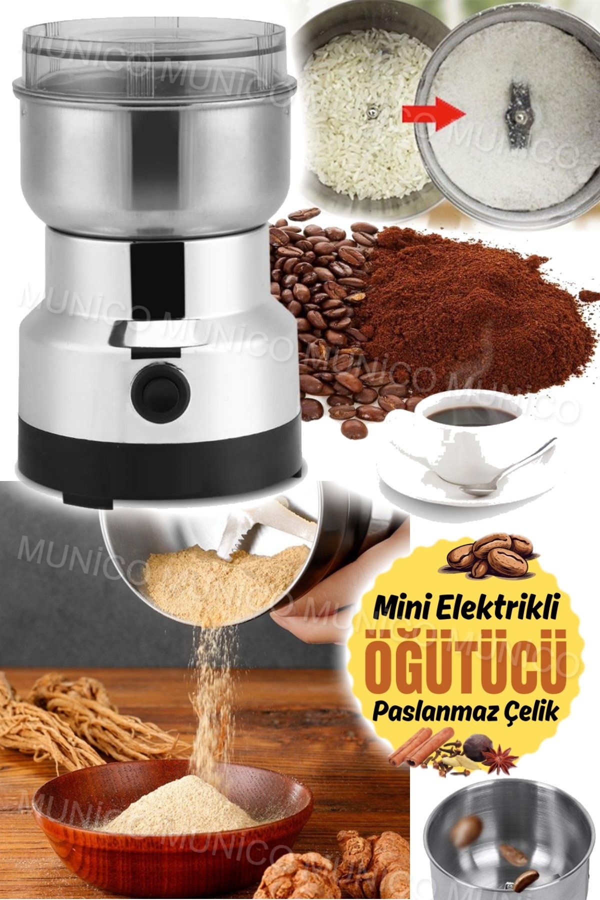 Munico Çok Fonksiyonlu Paslanmaz Çelik Elektrikli Baharat & Bakliyat & Kahve Makinesi Kahve Değirmeni Cihaz