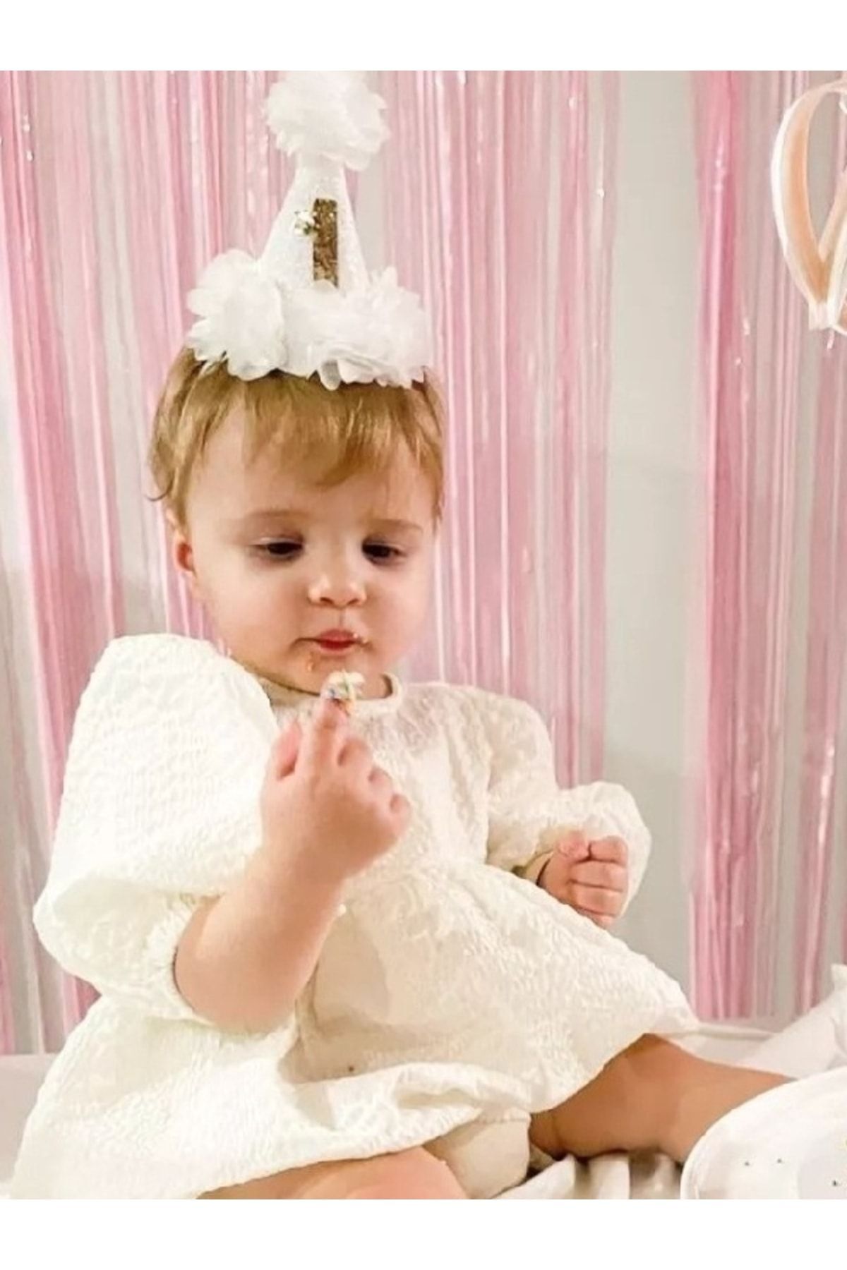 1 Year White Gold Birthday Party Crown Headband / Buckle