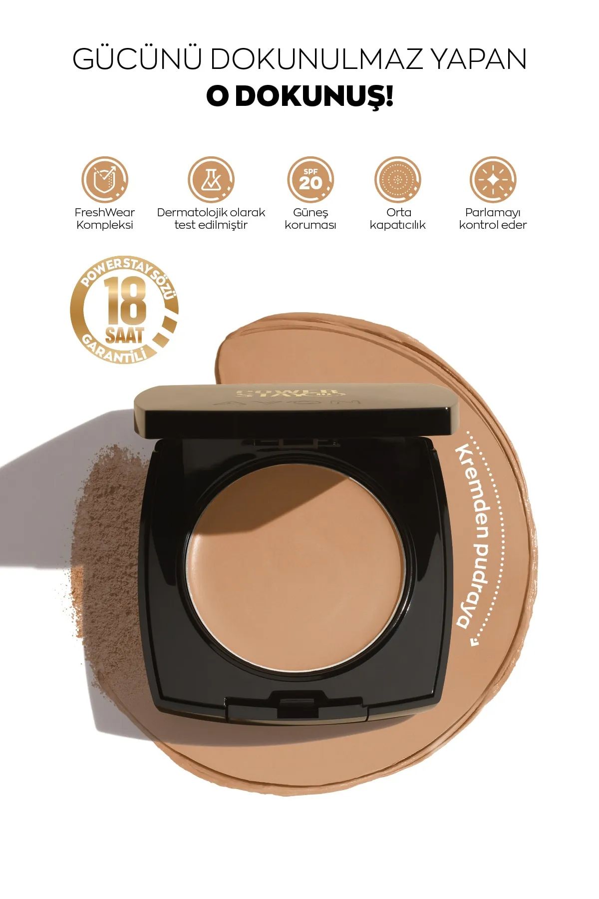 کرم پودر POWER STAY PATA CREAM FOUNDATION SPF20 430N DEEP TAN Avon