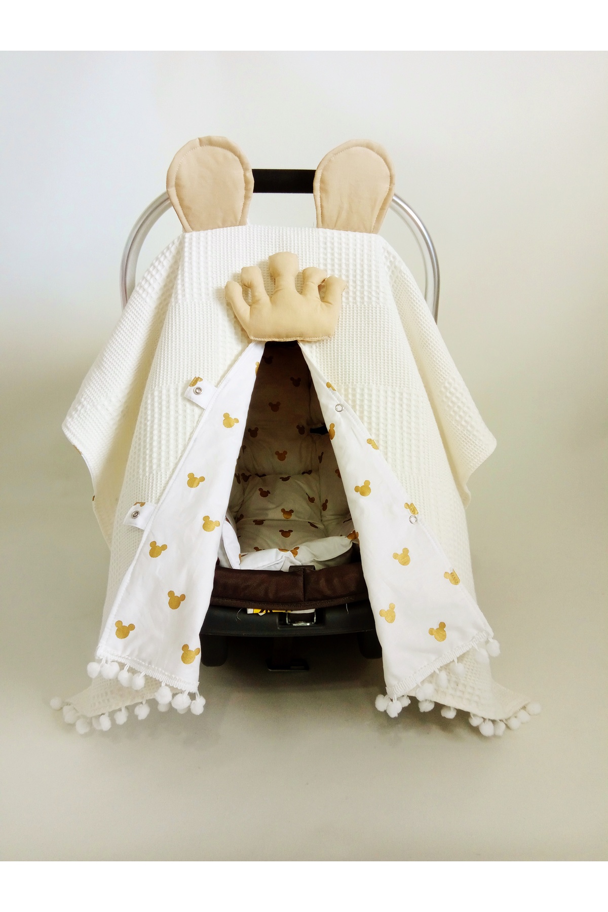 Wenaris Çift Taraflı Puset Örtüsü puset minderi krem mickey fotoğrafı 3 (önizleme)