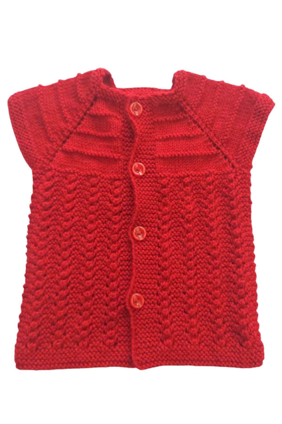 BEGİN Bebek Patik Yelek Diş Kaşıyıcı Organik Pamuk El Örgüsü Kırmızı Takım fotoğrafı 3 (önizleme)