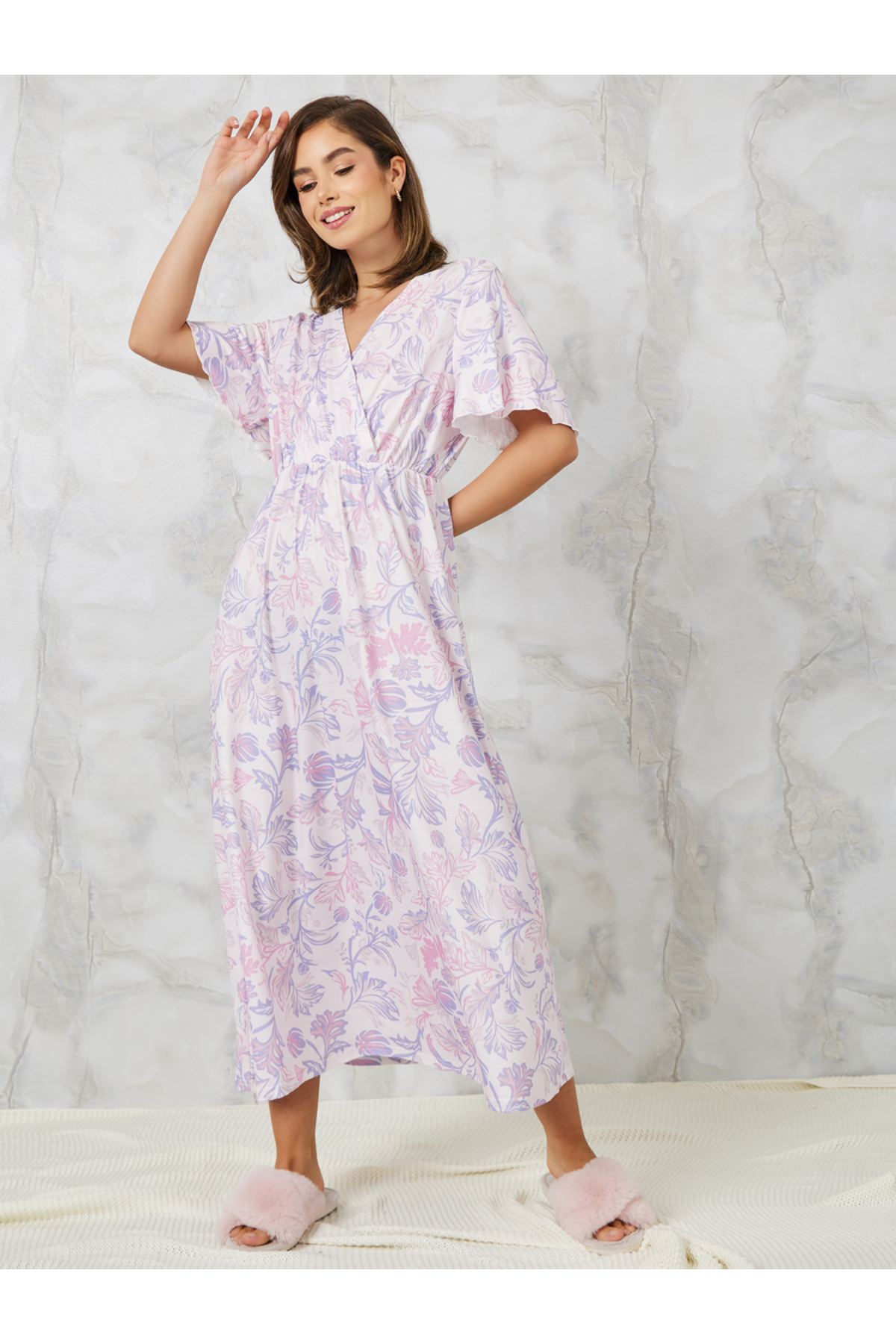 Styli Floral Print Wrap Over Nightdress