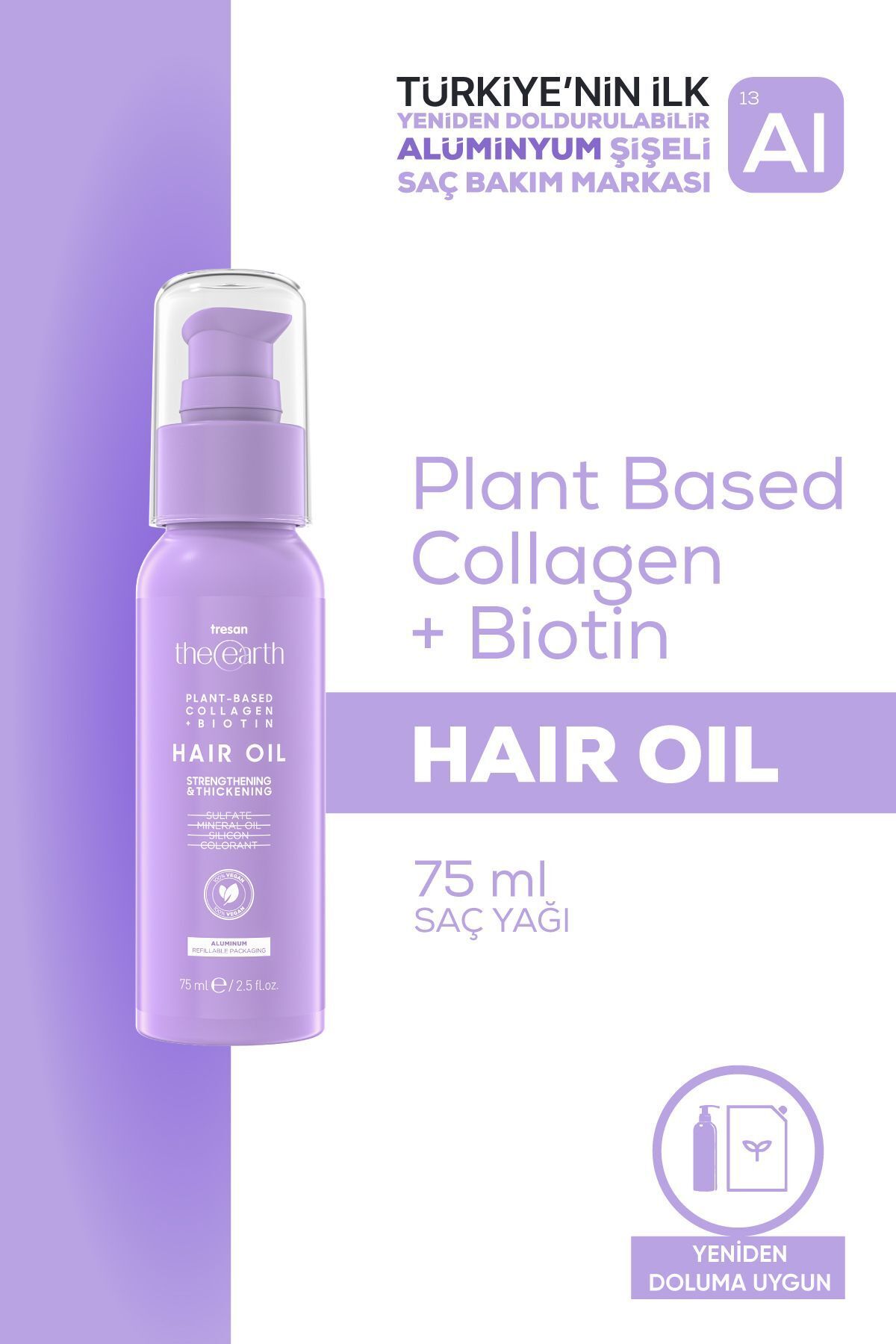 کلاژن گیاهی + روغن موی بیوتین 75 میلی لیتر Tresan The Earth