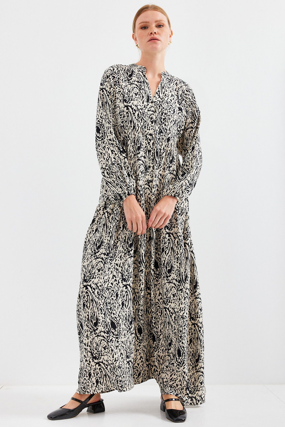 Bigdart-2423 Model Authentic Patterned Black Dress 2