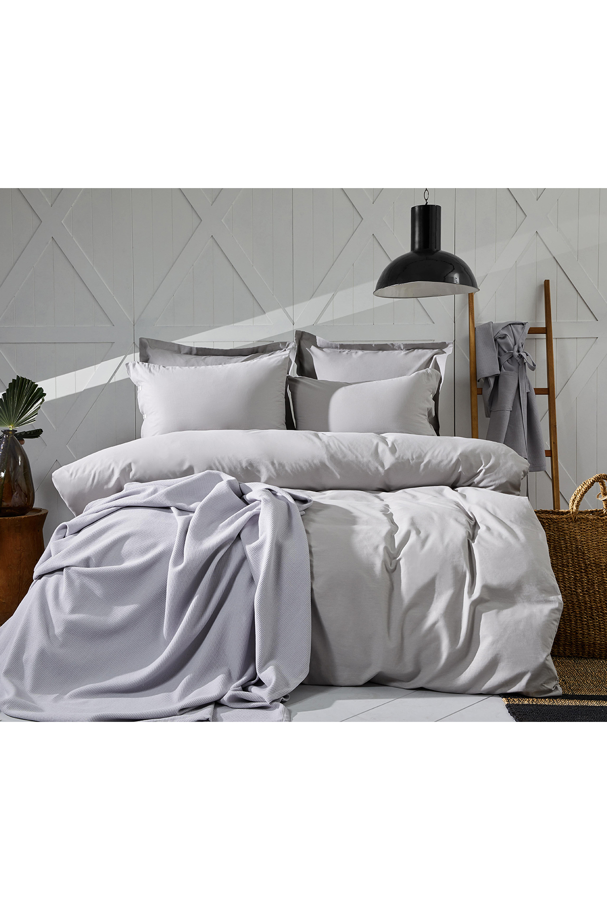 Essential Grey Plain Double 100% Cotton Duvet Cover Set