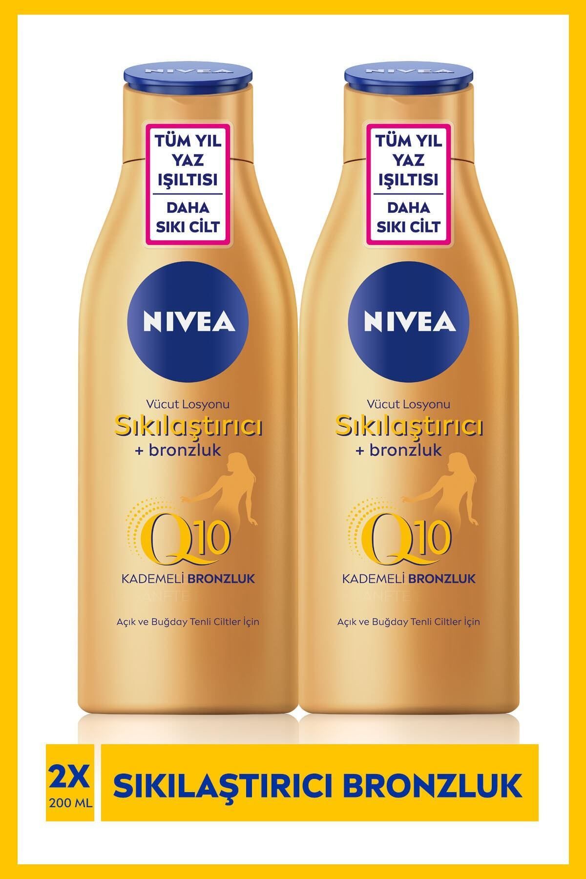 NIVEA Q10 Укрепляющий и бронзирующий лосьон для тела, 200 мл, постепенный загар, укрепление за 10 дней, 2 шт. НАБОР.NVE.496