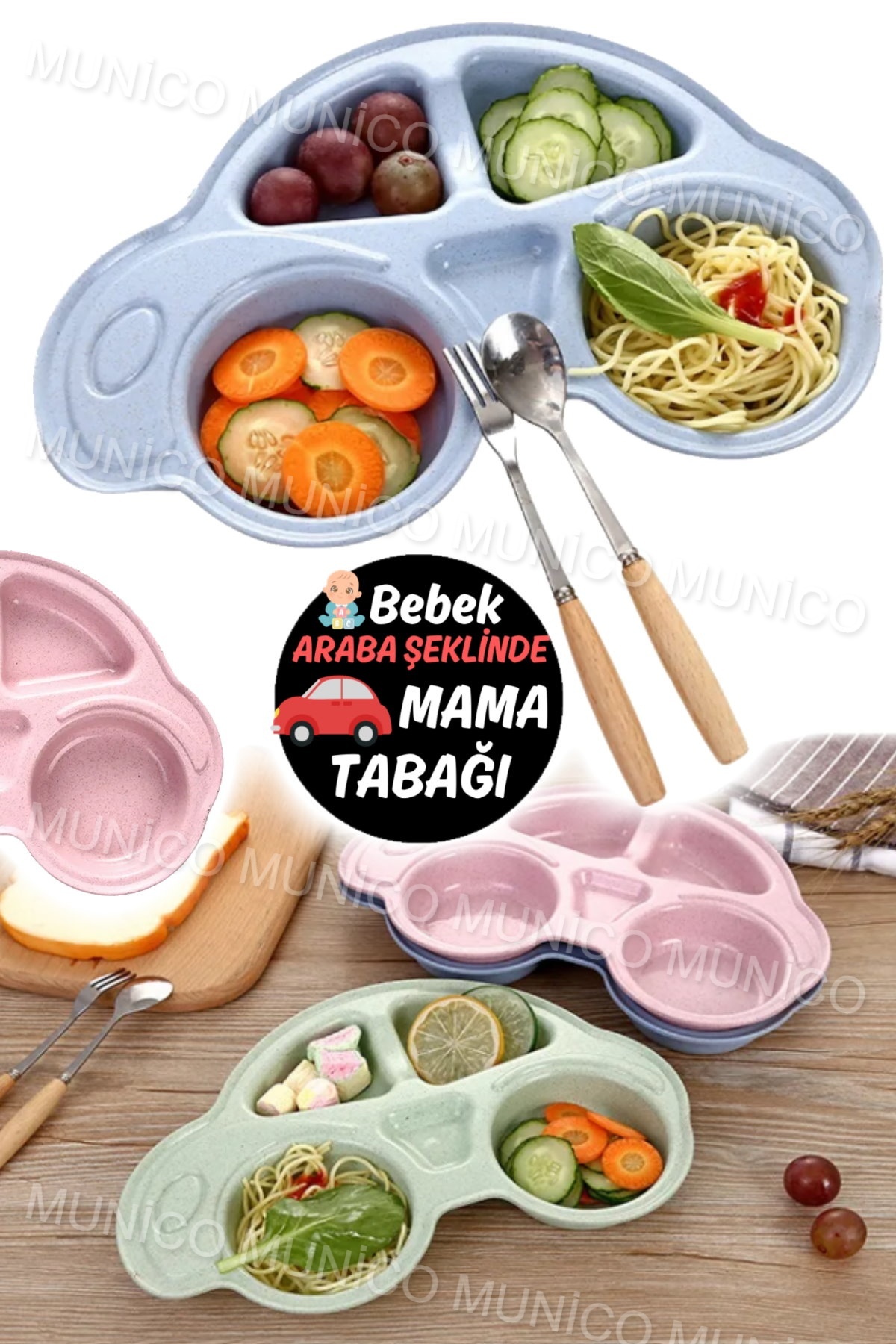 Munico Bebek Tabağı Silikon Vakumlu Küçük Çocuk Tabak Küçük Çocuklar için Bölünmüş Tabak Kendinden Besleme fotoğrafı 5 (önizleme)