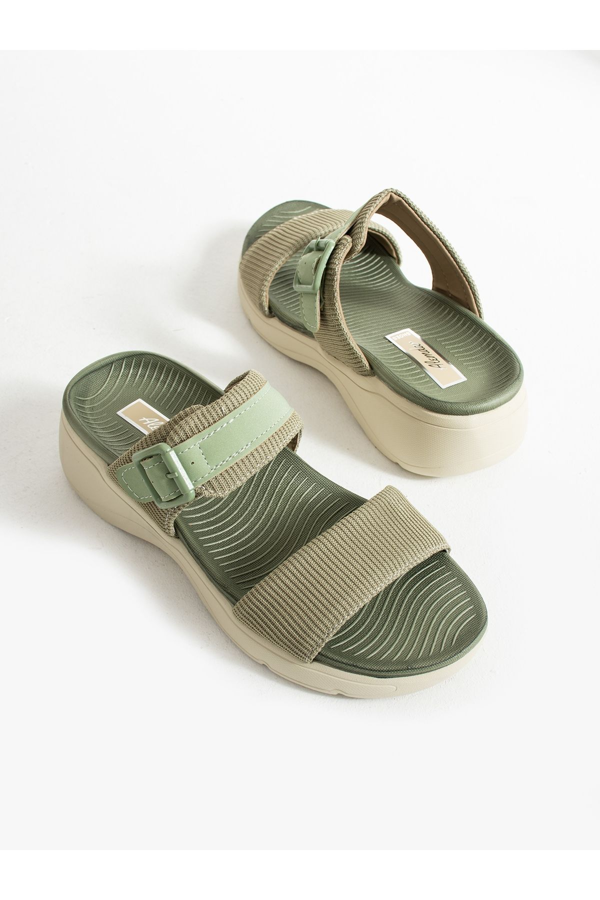Alemdar Shoes-Green Knitwear Women's Slippers - QUİN 3