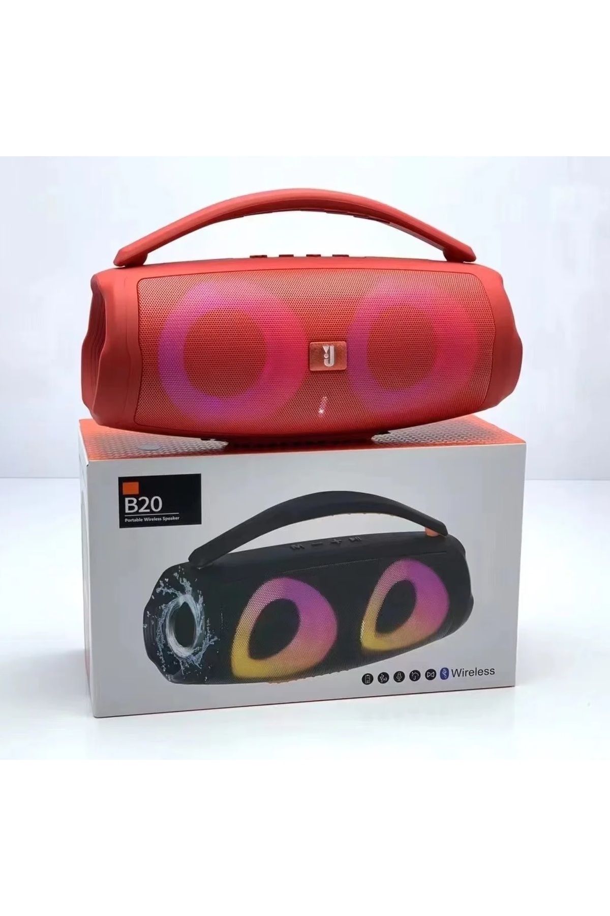 B20 Bluetooth Speaker Şarjlı Taşınabilir Led Işıklı Kablosuz Hoparlör Sd Kart Usb Aux Girişli Kırmızı #2
