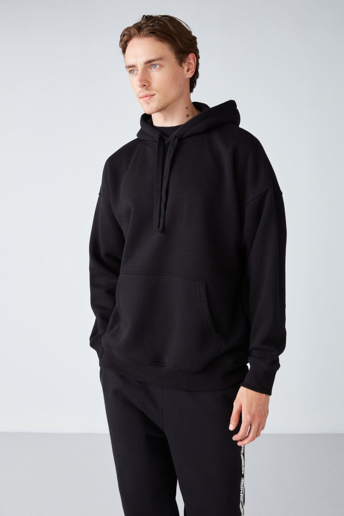 GRIMELANGE Steve Erkek Yumusac k Kuma l Kapu onlu Kordonlu Oversize Fit Ekru Sweatshirt