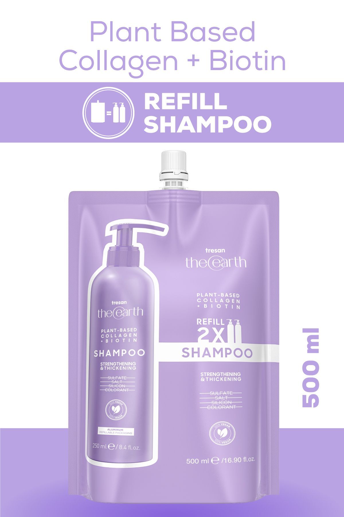 Plant Based Collagen +biotin Şampuan 250 Ml + Refill Pouch 500 Ml — 8028 — تصویر 4 از 6