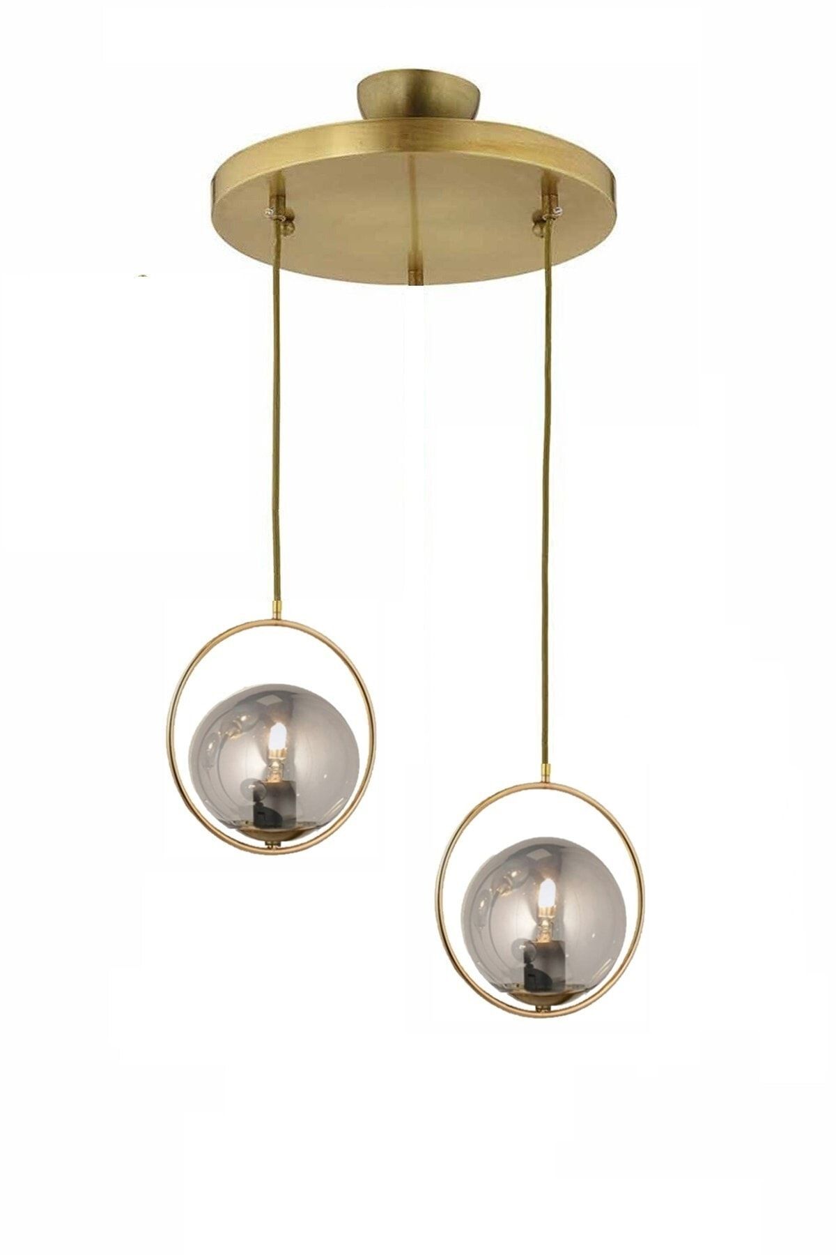 Modern Smoked Globe Glass Apartment Model Double Gold Pendant