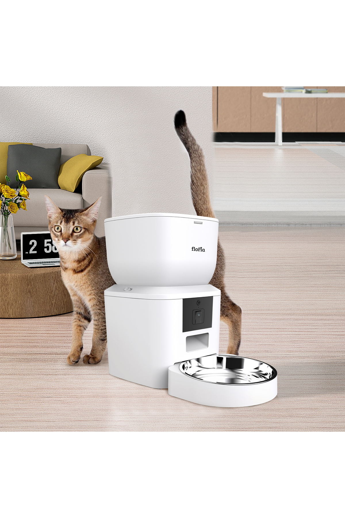 Floria Akıllı Kedi Köpek Otomatik Mama Kabı, 4L Hazne, Metal Kase, Uzaktan Sesli ve Kamera Kontrollü fotoğrafı 6 (önizleme)