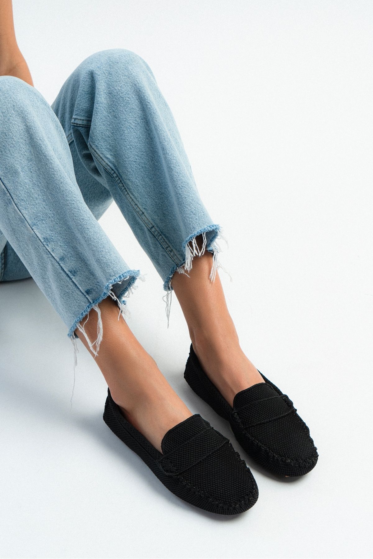 NİŞANTAŞI SHOES Astoria Black Knitwear Leather Ballerinas - Flat Sole Women Kobieta - 36