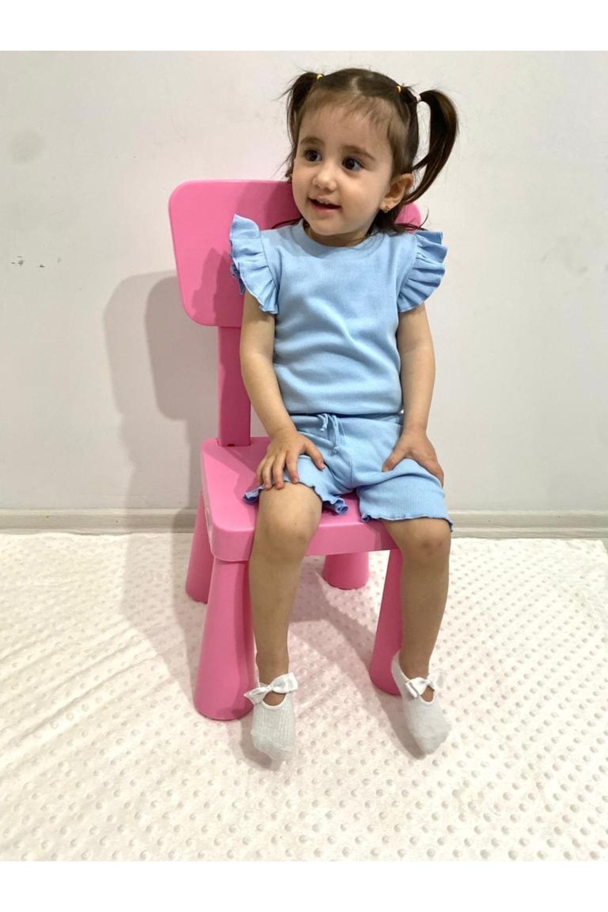 ARYA BABY Kaşkorse Kolu Fırfır Detaylı 2 Li Kız Şortlu Takım, Kız Alt-üst Takım fotoğrafı 3 (önizleme)