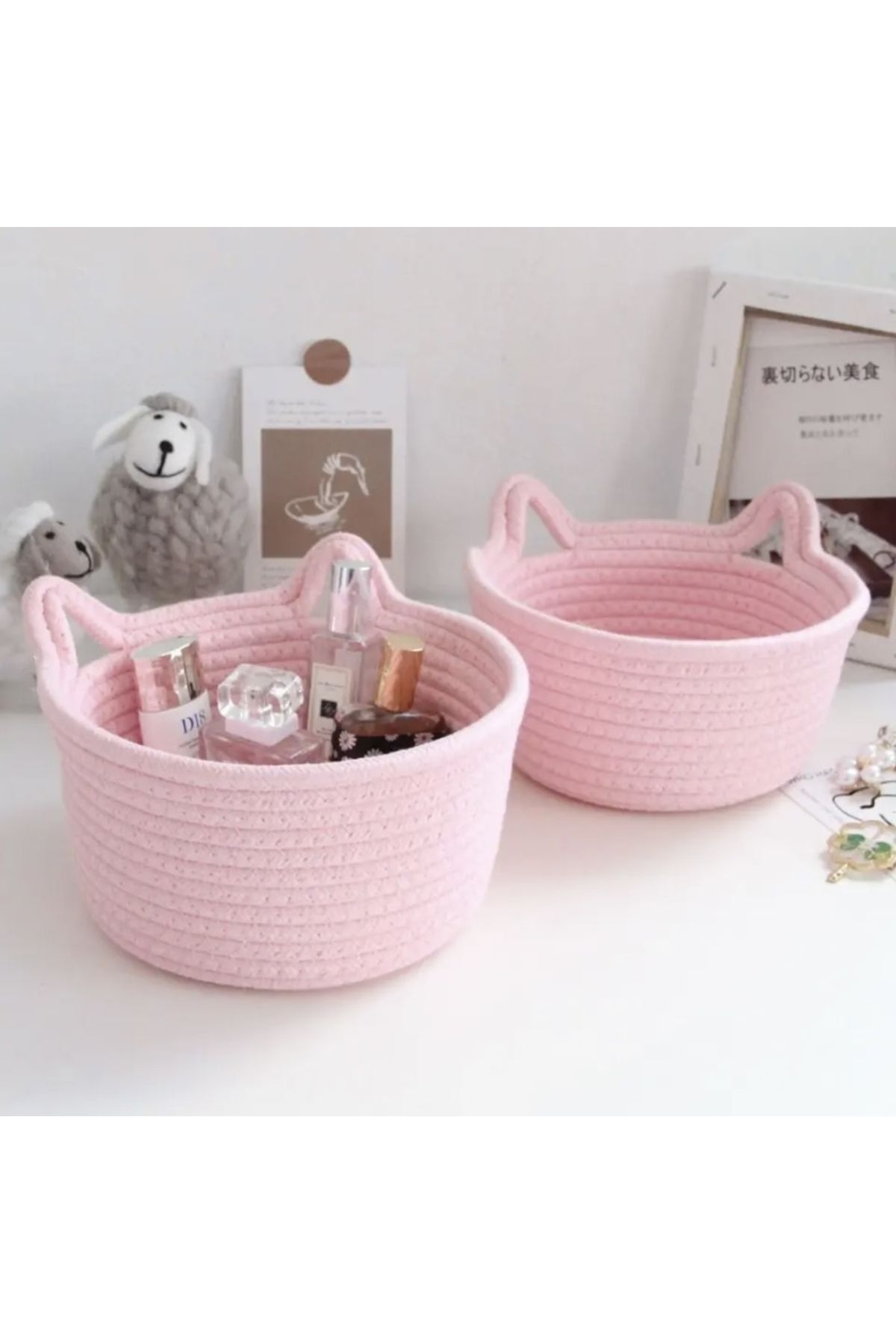 AFRALYAHOME Organizator De Baie Din 2 Piese Cu Figurine De Pisici - Camera Copiilor Și Coș Cu Catarame - One Size