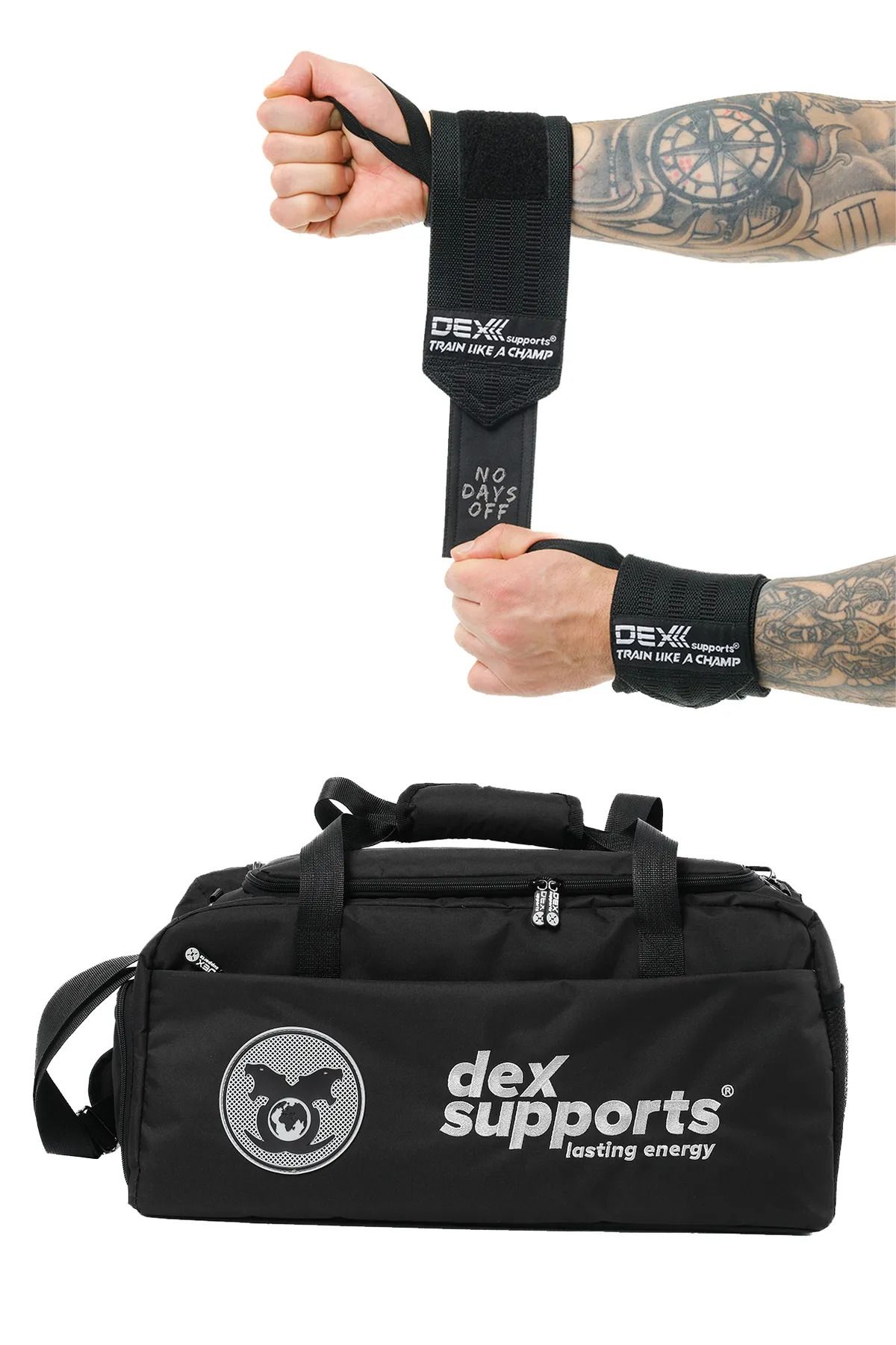 Dex Supports-Fitness Sportsman XXL Large Size Gray Sports Bag - Wrist Wraps Legend+ 1