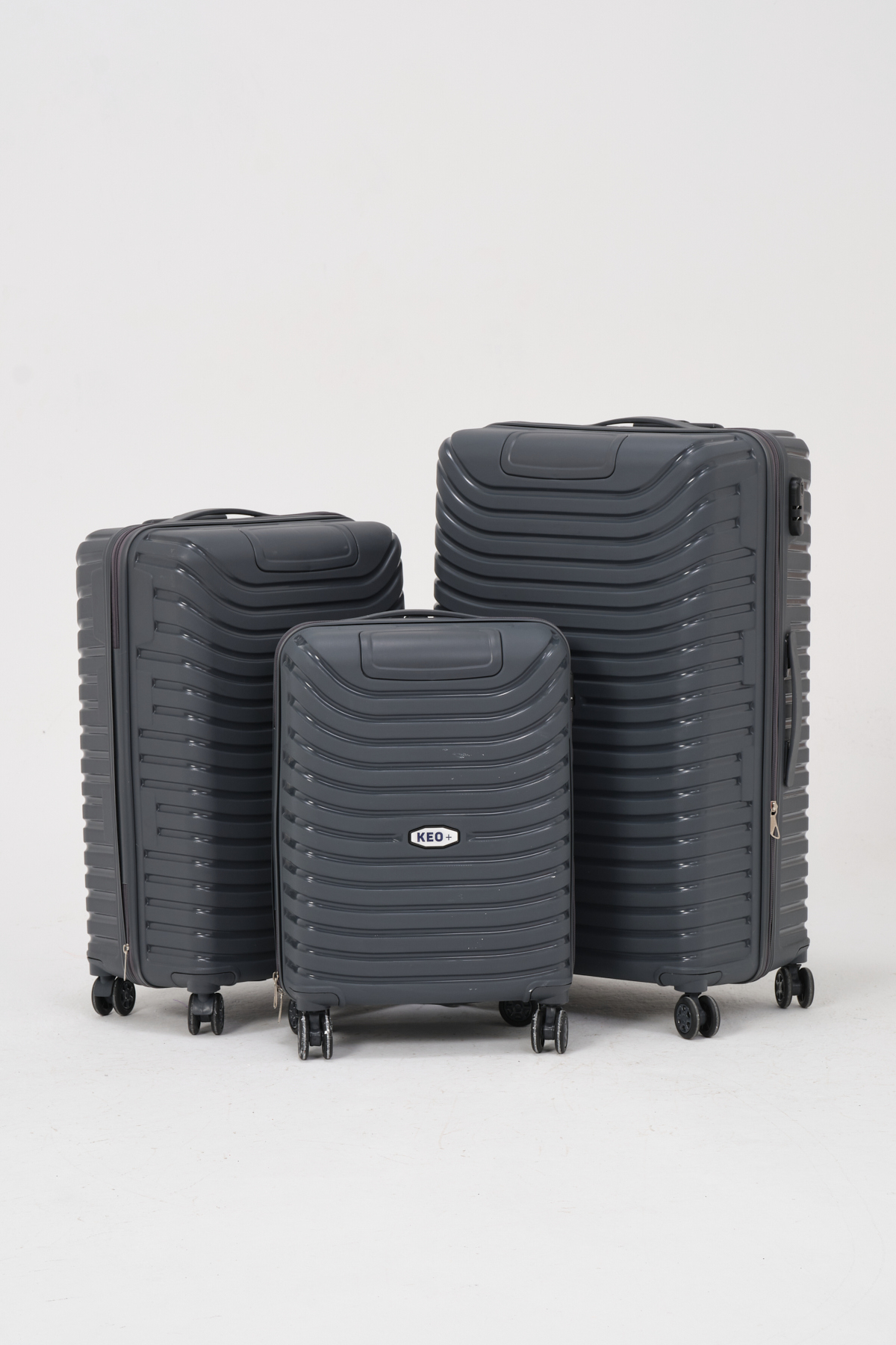 Keo-Plus Gray 3-Piece Set Silicone Unbreakable PP Suitcase (Cabin+Medium+Large)