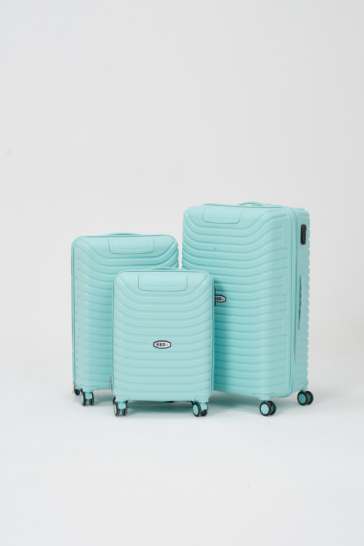 Keo-Plus Turquoise 3-Piece Set Silicone Unbreakable PP Suitcase (Cabin+Medium+Large)