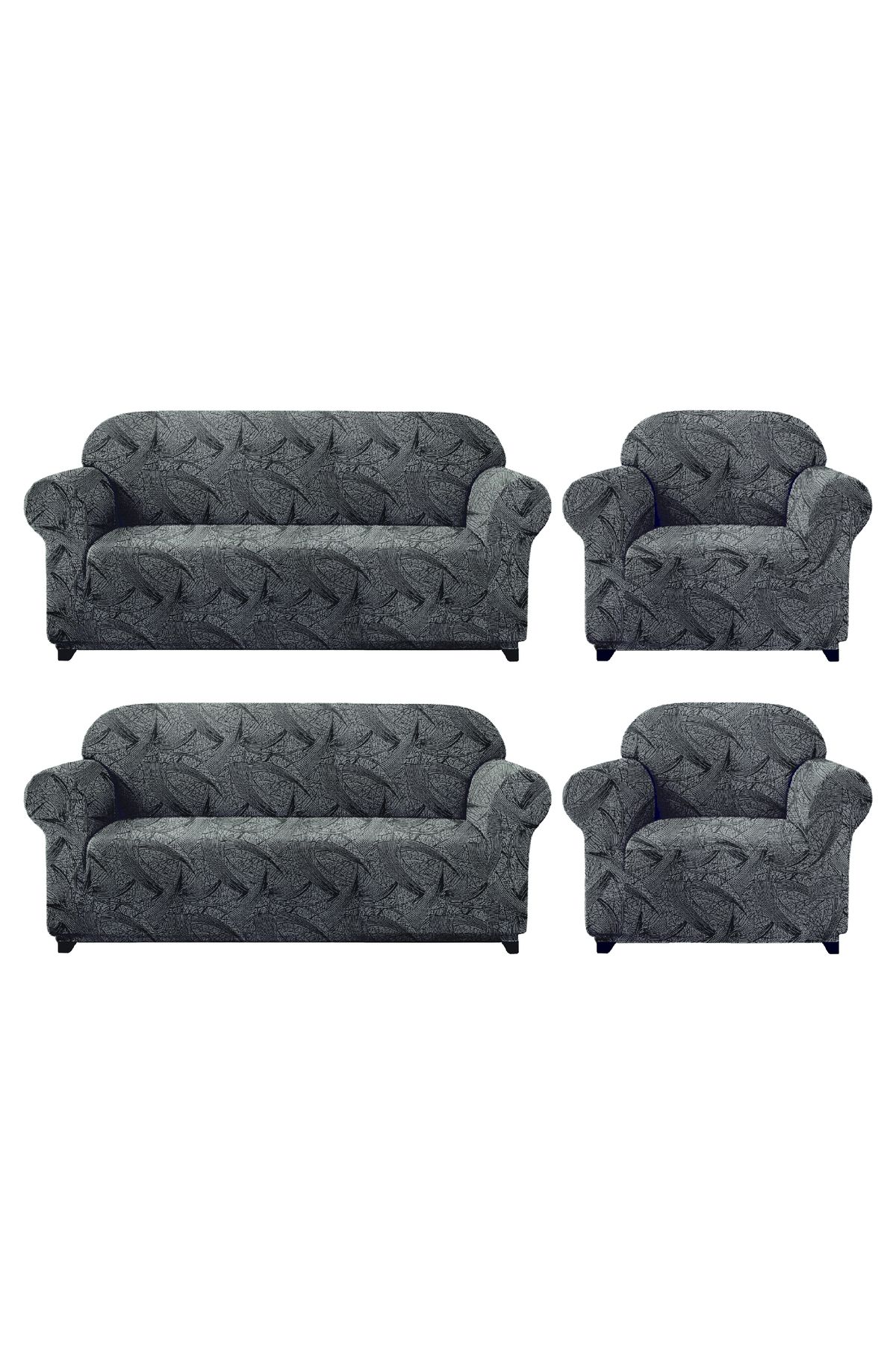 elgeyar-Flexible Jacquard Sofa and Sofa - Sehra Patterned 3+3+1+1 Set 1