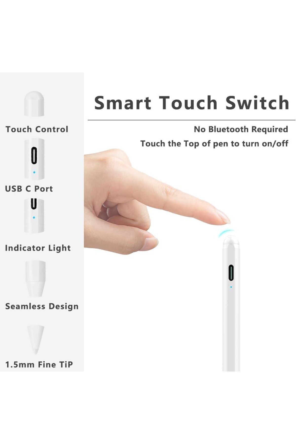 m.tk moveteck-iPad Pro 11" 5Th Generation Compatible Palm Sensing Tilt Drawing Thickness Changing Stylus Pen Palm M4 6